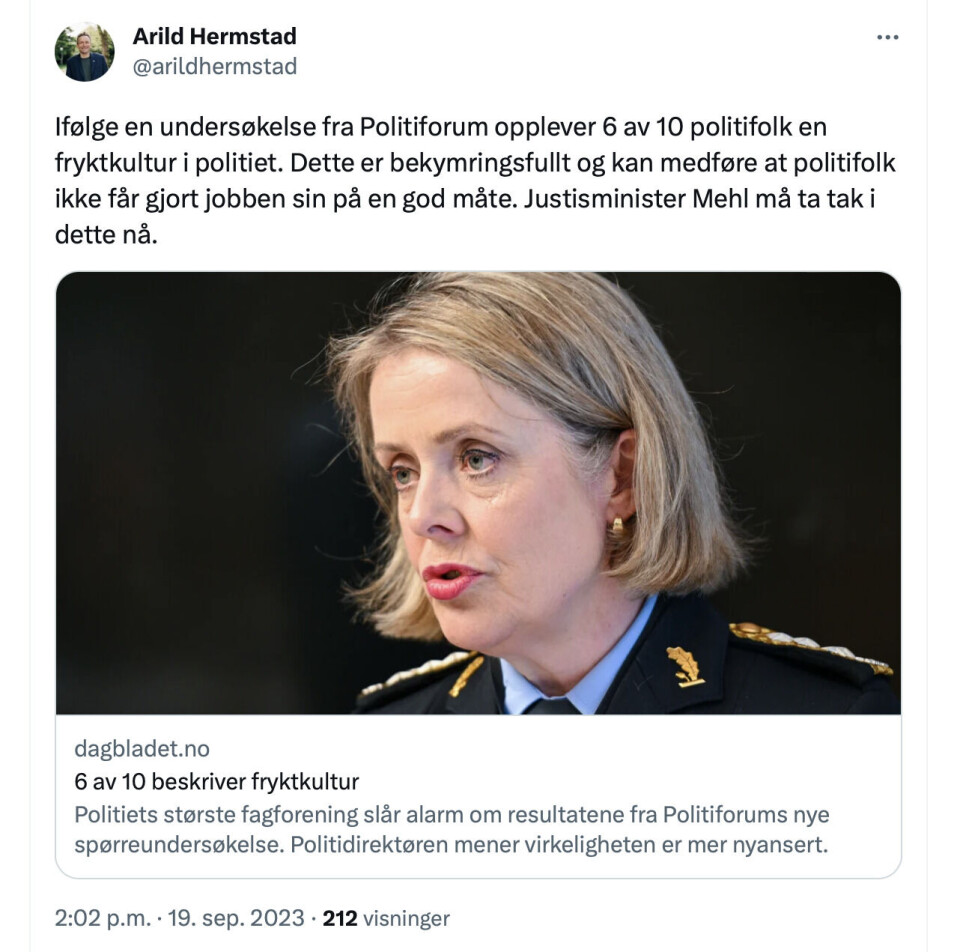 MdG-lederen kommenterte saken på X (Twitter) tirsdag ettermiddag.