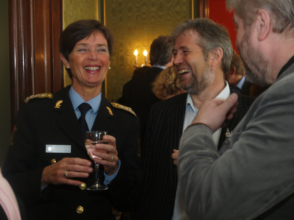 2008: Politidirektør Ingelin Killengreen og PF-leder Arne Johannessen under en markering av PF-lederens 50-årsdag i 2008.