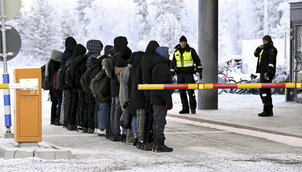 Migranter på grenseovergangen mellom Russland og Finland i Salla i nord-Finland, onsdag 22. november 2023.