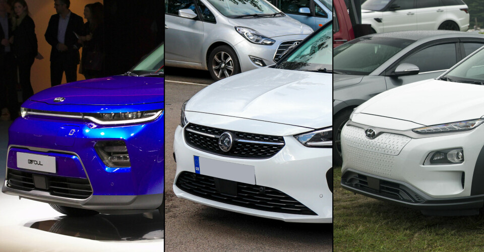TRE PÅ TOPP: Kia Soul, Opel Corsa-e og Hyundai Kona electric.