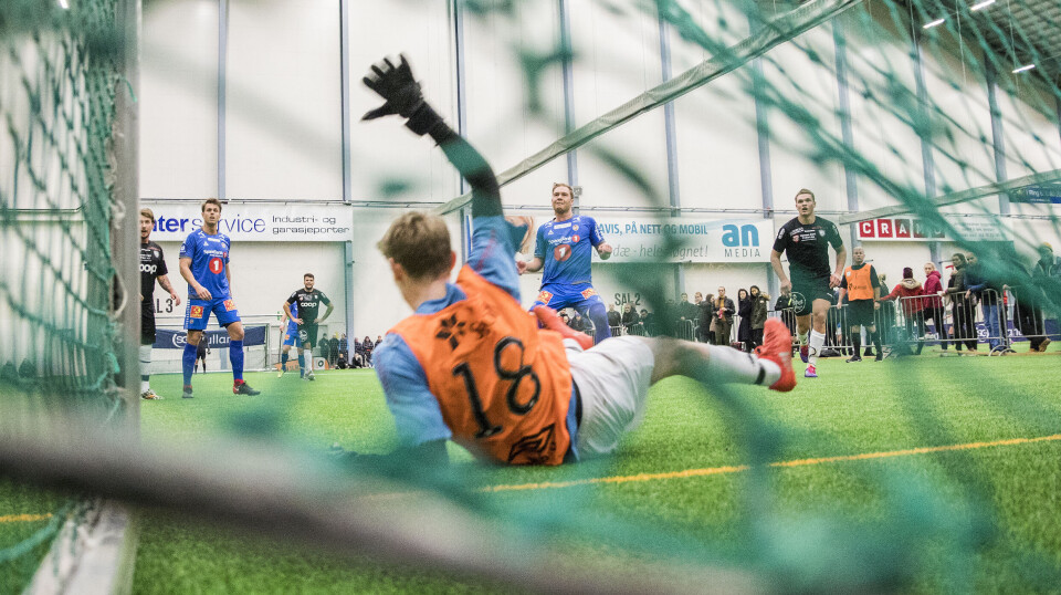 Bildet er fra politimesterskapet i fotball i Nordlandshallen i 2018.