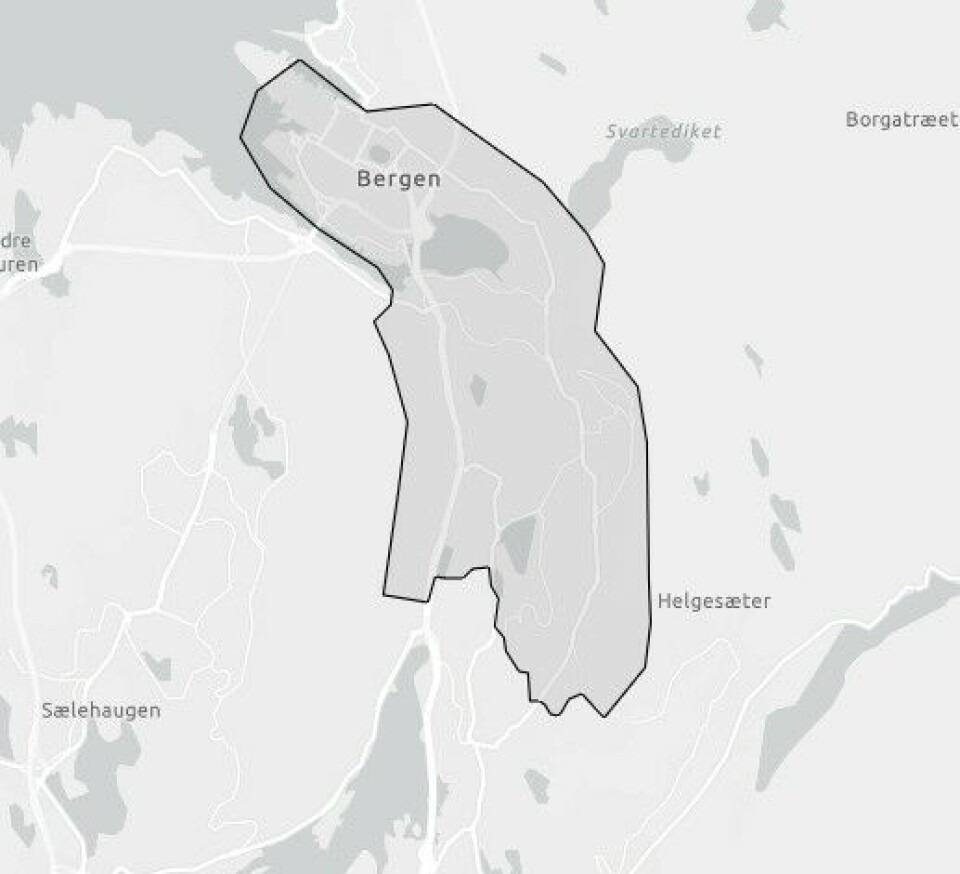 I dette området søkes det etter tomter til nytt politihus i Bergen.