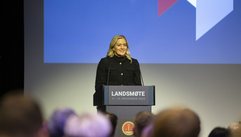 Emilie Enger Mehl (Sp) under Politiets Fellesforbunds landsmøte i 2024.
