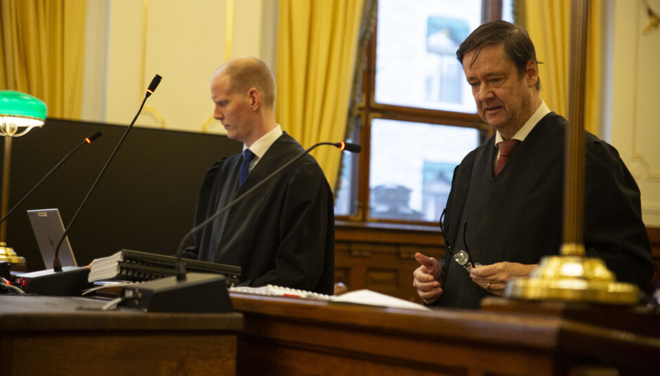Aktor Thomas Frøberg og forsvarer John Christian Elden under Høyesteretts behandling av Kongsberg-saken.
