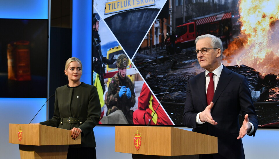 Statsminister Jonas Gahr Støre og justis- og beredskapsminister Emilie Enger Mehl legger frem stortingsmeldingen om totalberedskap.
