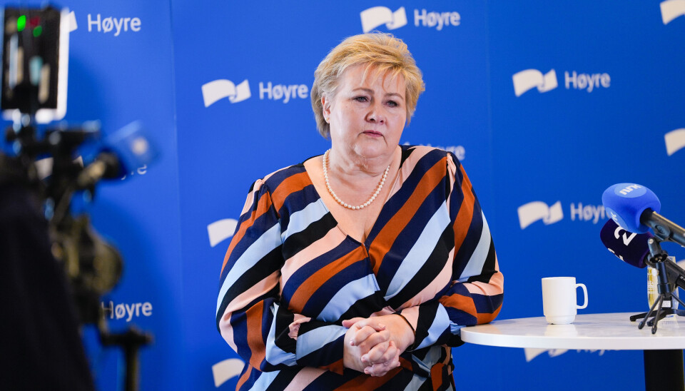 Høyres leder Erna Solberg etter talen til landsmøtet på Thon Hotel Oslo Airport.