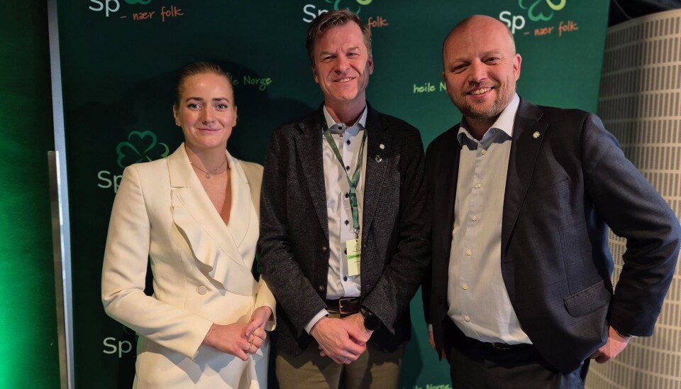 Emilie Mehl, Sigve Bolstad, og Sp-leder Trygve Vedum på landsmøtet i Haugesund.