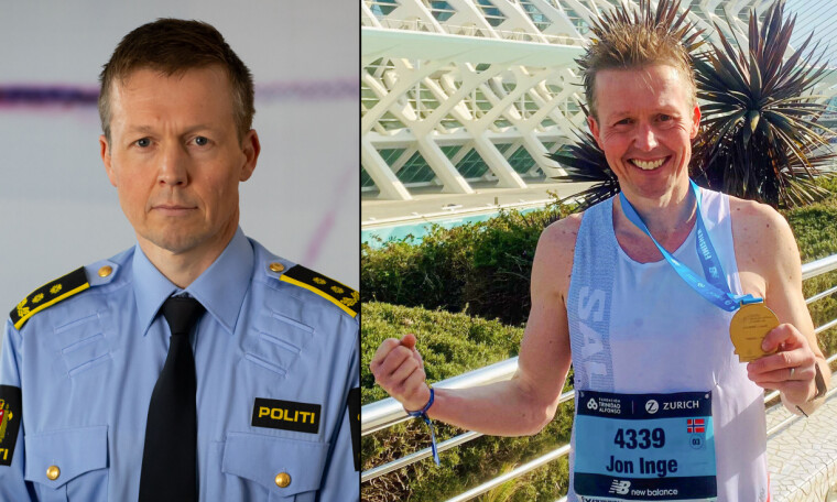 Påtalejurist Jon Inge Engesmo slik han til vanlig ser ut på jobb, og etter at han fullførte Valencia maraton i fjor.