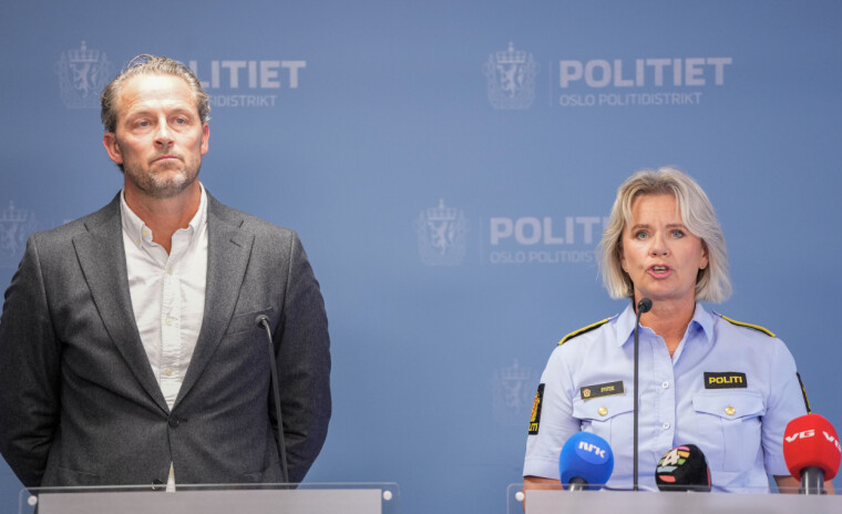 Politimester Ida Melbo Øystese og avdelingsdirektør for kontraterror i PST Lars Lilleby holder en pressekonferanse om om Kampen-drapet på politihuset på Grønland i Oslo.